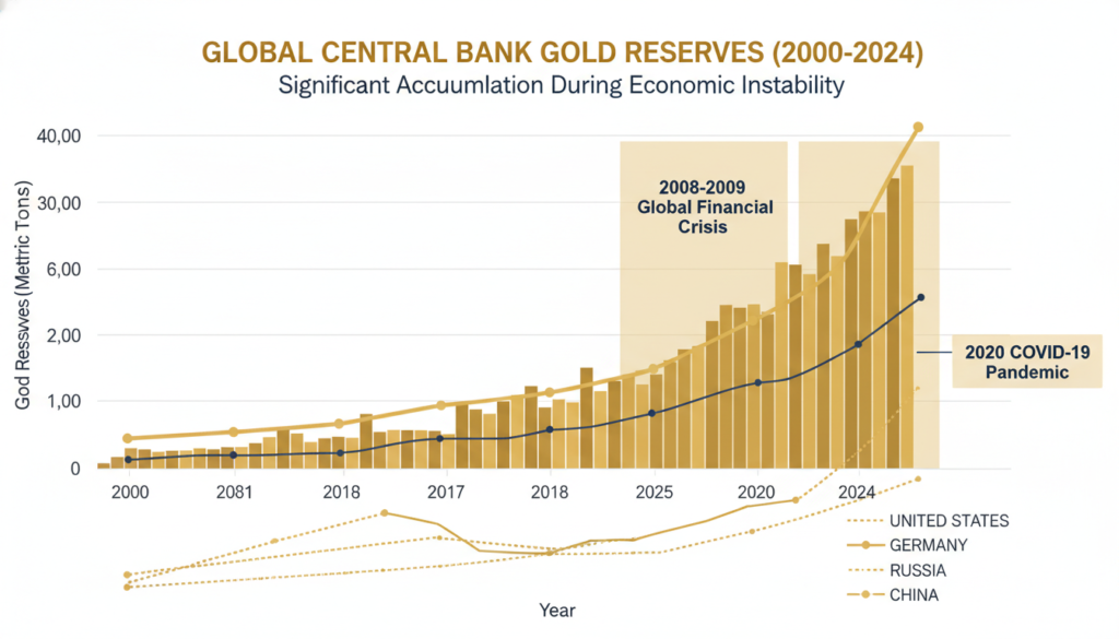 Central bank gold reserves chart showing increasing holdings over time