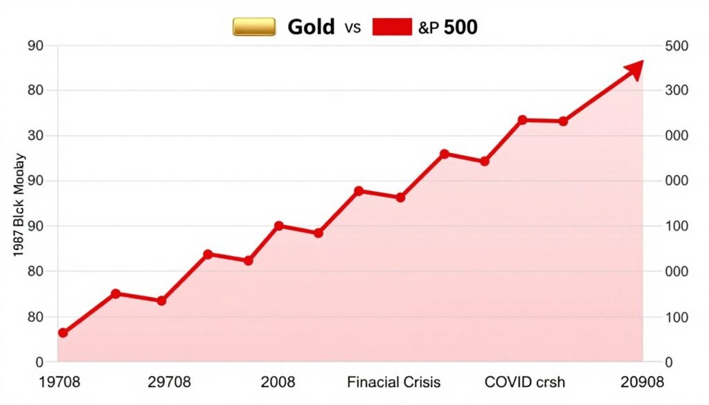 Chart comparing gold performance versus S&P 500 during major market crashes