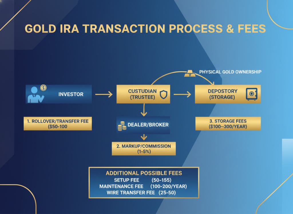 Gold IRA transaction process showing associated fees