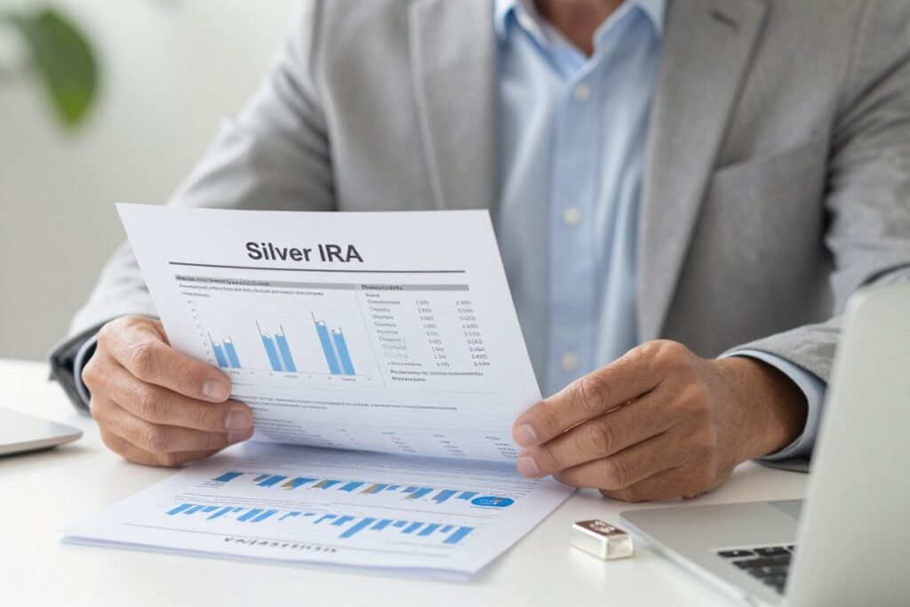 Investor reviewing Silver IRA portfolio documents