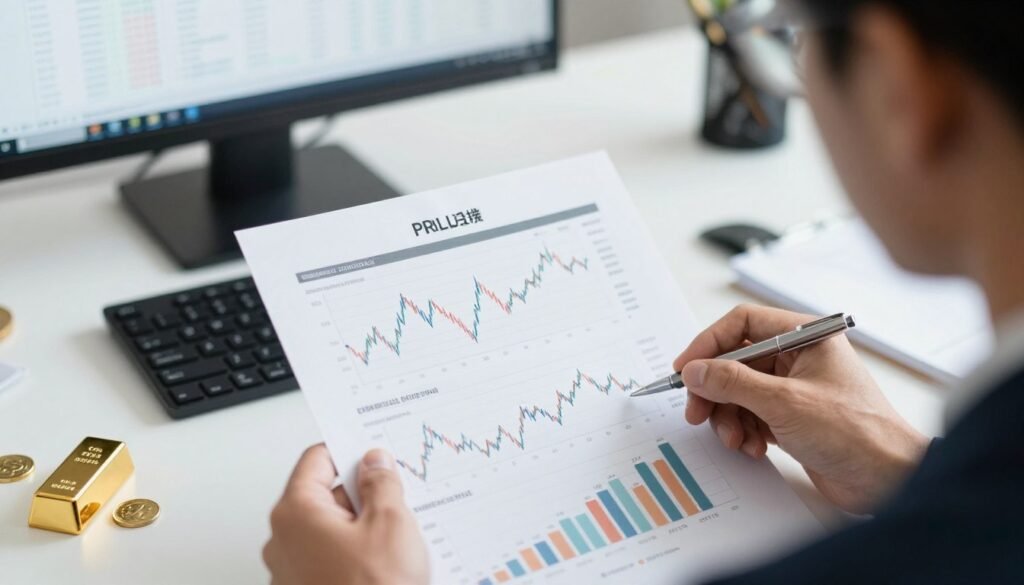 Investor reviewing diversified portfolio with gold allocation during market volatility