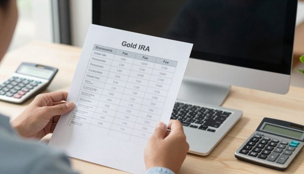 Person comparing Gold IRA fee structures to minimize costs