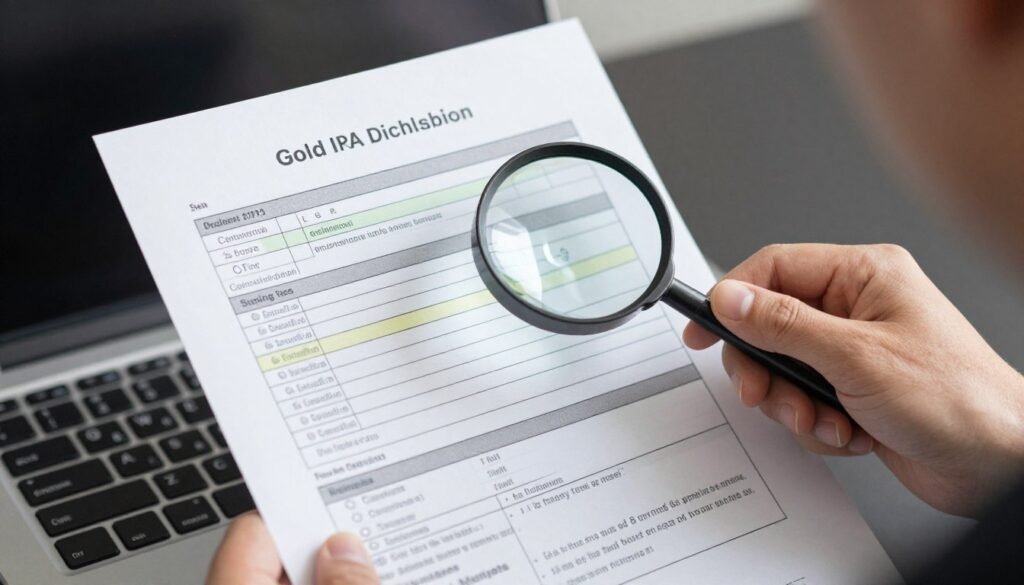 Person examining a detailed Gold IRA fee disclosure document