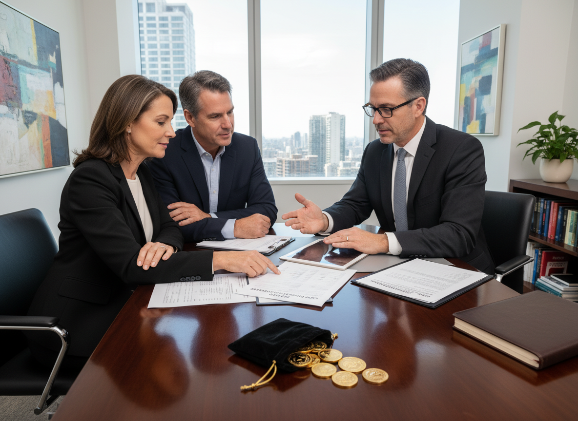 Person reviewing gold IRA rollover documents with a financial advisor