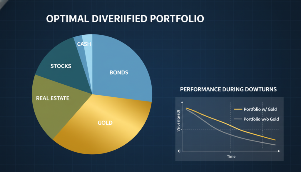 Portfolio allocation pie chart showing gold as part of diversified investment strategy