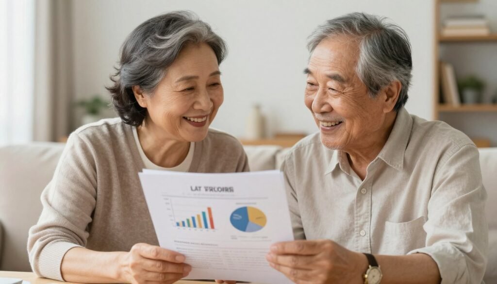 Retired couple reviewing their diversified portfolio with gold vs stocks in retirement
