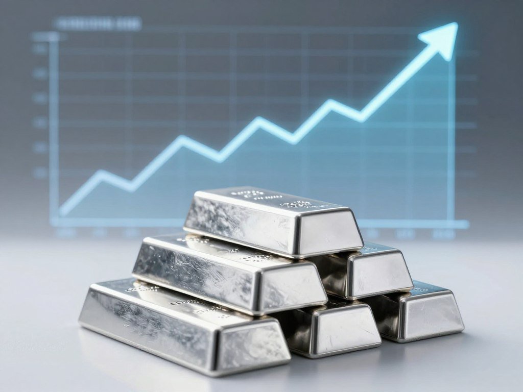 Silver bars with upward trending chart